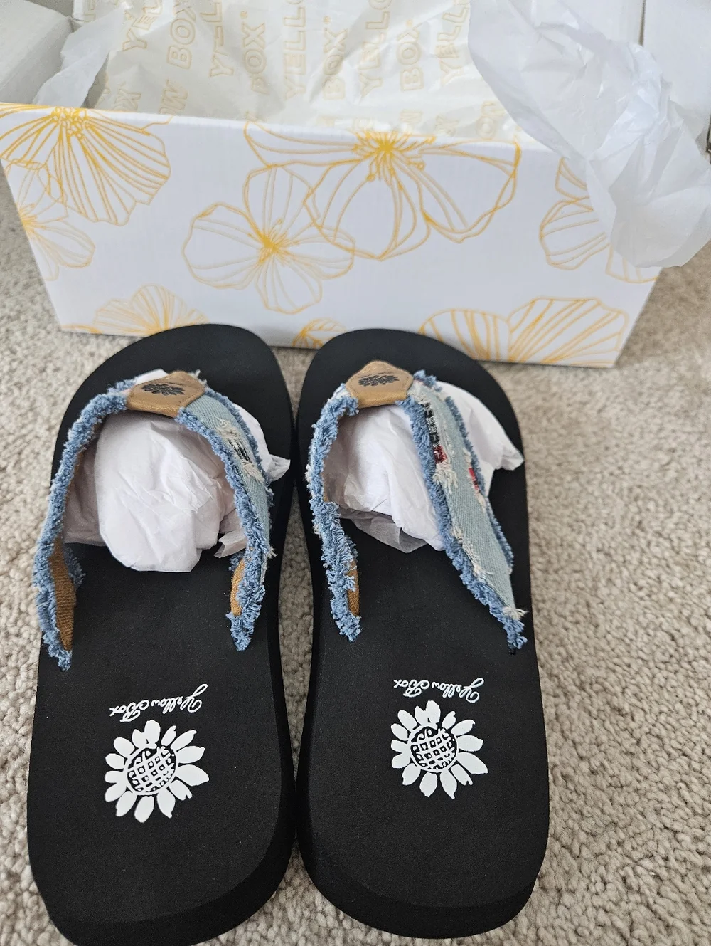 New In Box Yellow Box Yellow Box Faris, Lt. Blue Flip Flop Sizes 7 / 7.5 / 8 - Picture 7 of 16